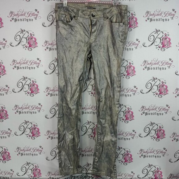 Tristan pants shiny shimmer silver style Women's Metallic Skinny Jeans - Picture 1 of 11